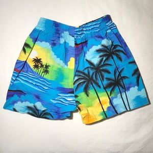 Boys Child Blue Hawaiian Palm Tree Swim Trunks
